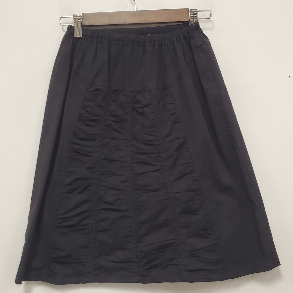 XCVI Ruched Black Skirt Size XS Knee Length Boho Utility Granola Stretch Artsy